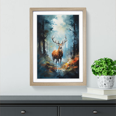 Stag In A Forest Gestural - Framed Print