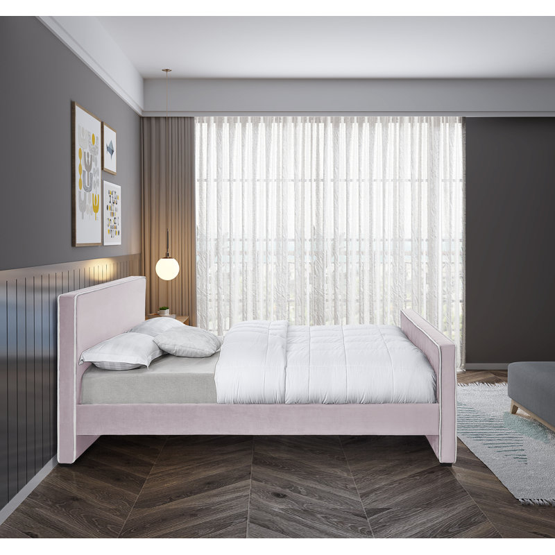 Haneesh Upholstered Unfinished Panel Bed, Pink Velvet, Full