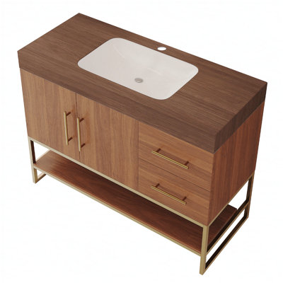 Meuble-lavabo moderne de 36 pouces avec lavabo en céramique sans couture et accents, idéal pour les salles de bain luxueuses et peu encombrantes.