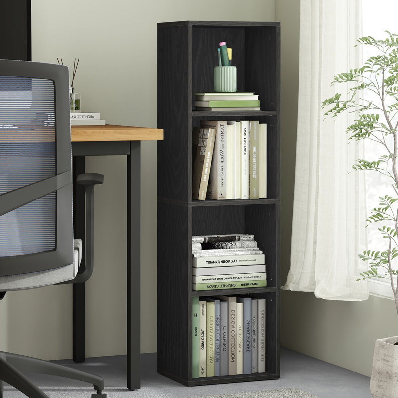 Bibliothèque à 4 niveaux, bibliothèque cubique, bibliothèque, pour salon, bureau personnel, salle à manger, Noir