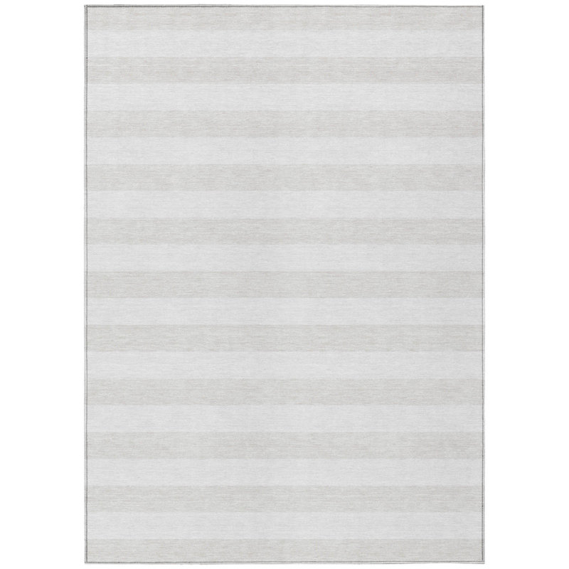 3' X 5' Ivory Striped Washable Indoor Outdoor Area Rug