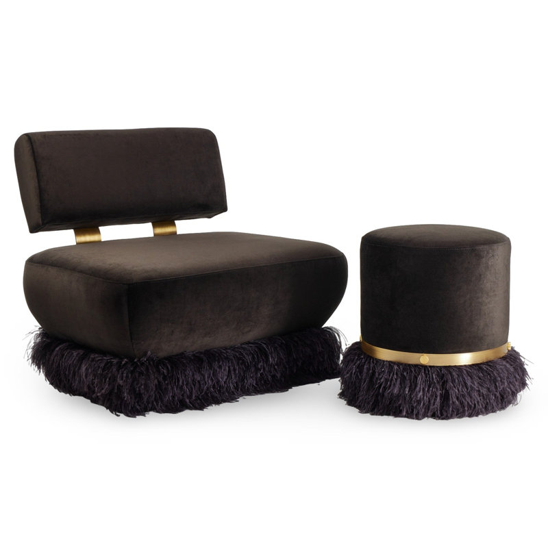 Ostrich Fluff Lounge Chair - Black / Black