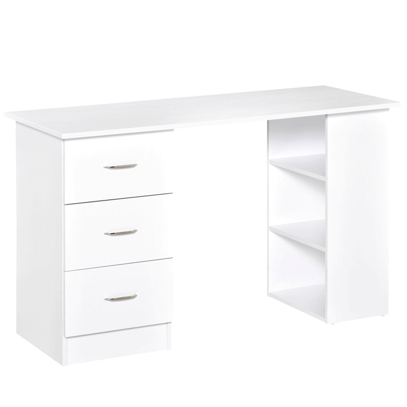Poste de travail 47 po avec 3 tiroirs et tablette de rangement - blanc
