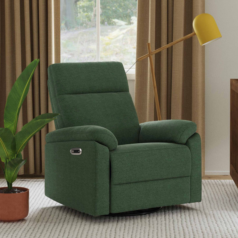 Pine Green Polyester Swivel Recliner with Metal Frame