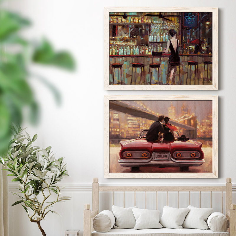 Elegant In Black - Ensemble de 2 peintures sur toile encadrées, H 31,5 po x l 47 po x P 1,5 po, Cadre blanc