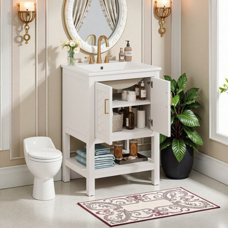 Meuble-lavabo 24 po avec charnières en sergé et à fermeture en douceur, tablette réglable, Blanc