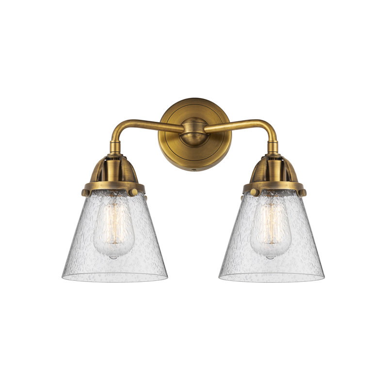 Éclairage pour meuble-lavabo à 2 cônes 6 po, 2 lumières et 14 po Shauna, Laiton brossé, Incandescente