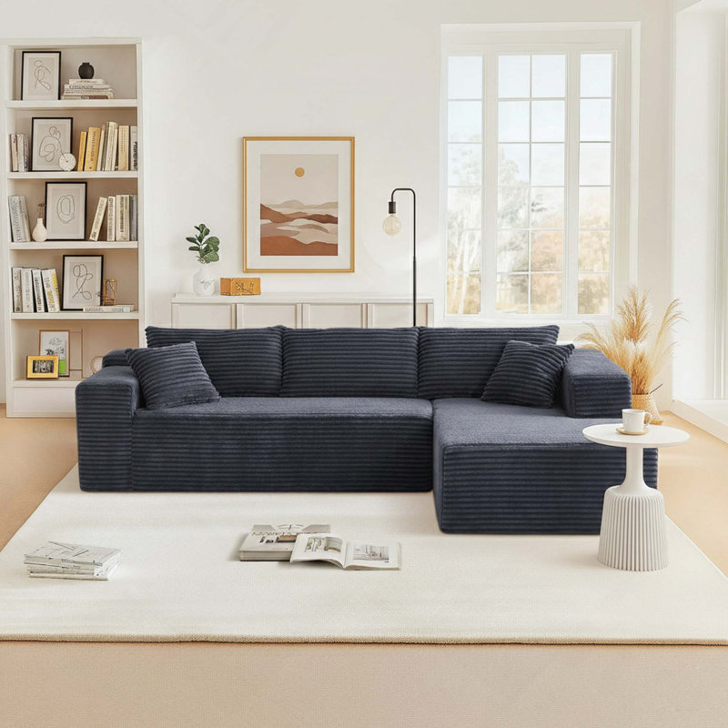 Boneless 103.54 Inch L-Shaped Modern Modular Sectional Sofa With Chaise And Pillows Featuring High-Density Sponge And Velvet Upholstery
