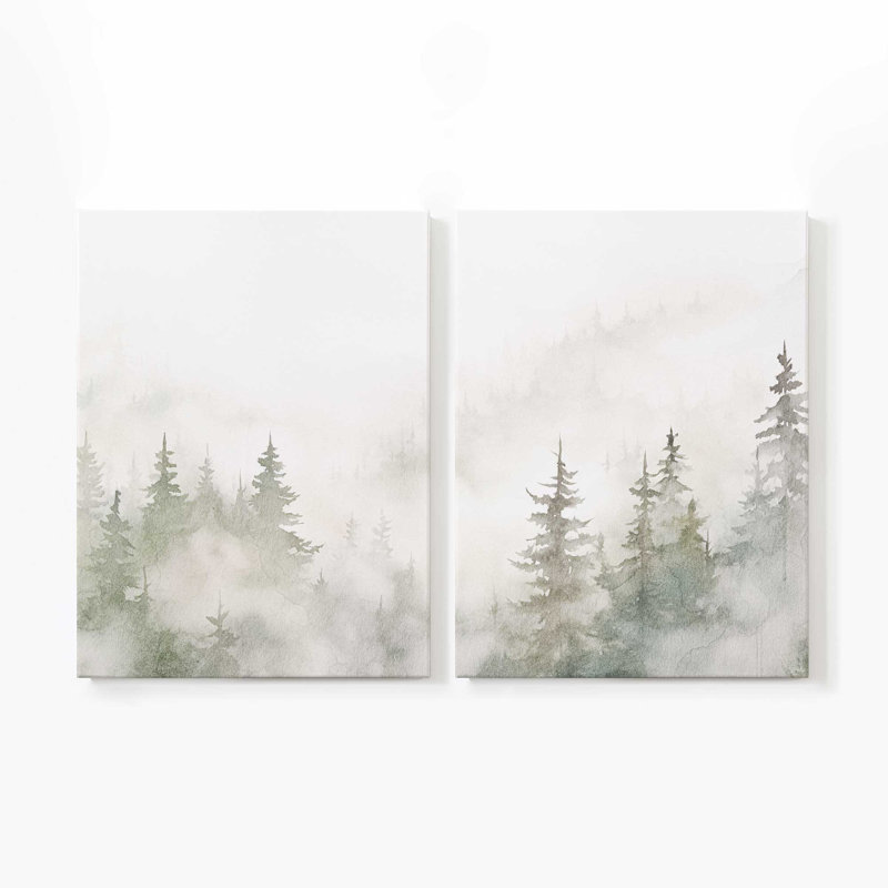 «Misty Forest Scene», reproduction sur toile, Toile tendue, H 48 po x l 72 po x P 1,25 po, 1