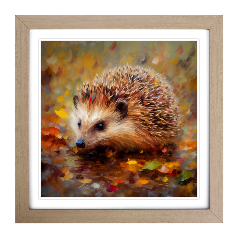 Hedgehog Impressionism - Single Picture Frame Print on Wood, Oak