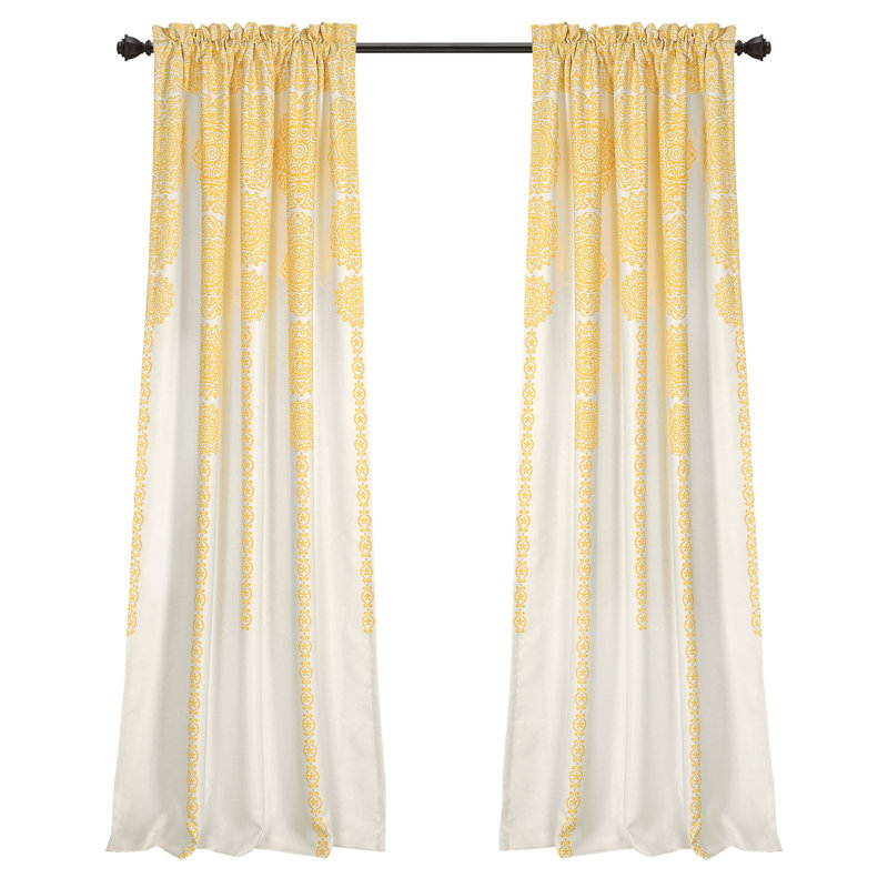 Stripe Medallion Room Darkening Curtain Pair, Yellow, 52" W x 84" L