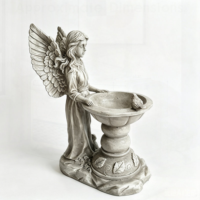 Sculpture de bain d'oiseaux en forme d'ange, statue de jardin en résine avec bol sur piédestal pour attirer la faune et embellir votre extérieur.