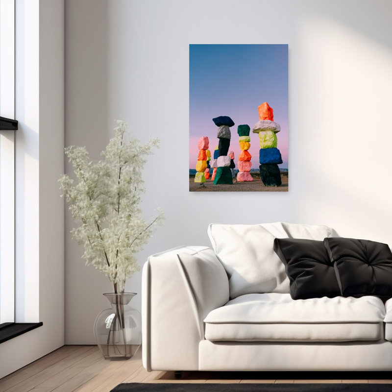 Vibrant Stacked Desert Stones Abstract Architecture Beach Wall Art Print 1 Piece Wrapped Canvas Wall Art