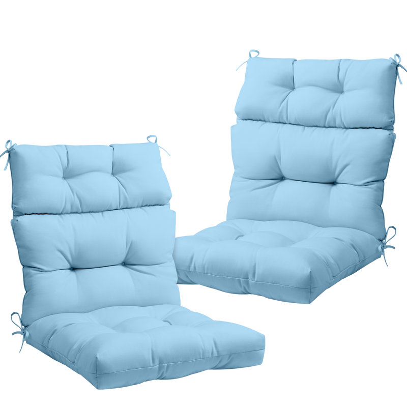 Outdoor Replacement Cushion Set Deep Seating High Back Seat / Back Cushions with Ties (Set of 2), Beige Striped