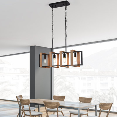 Rochester 4 - Light Dimmable Farmhouse Rectangle Wood Kitchen Island Pendant Light