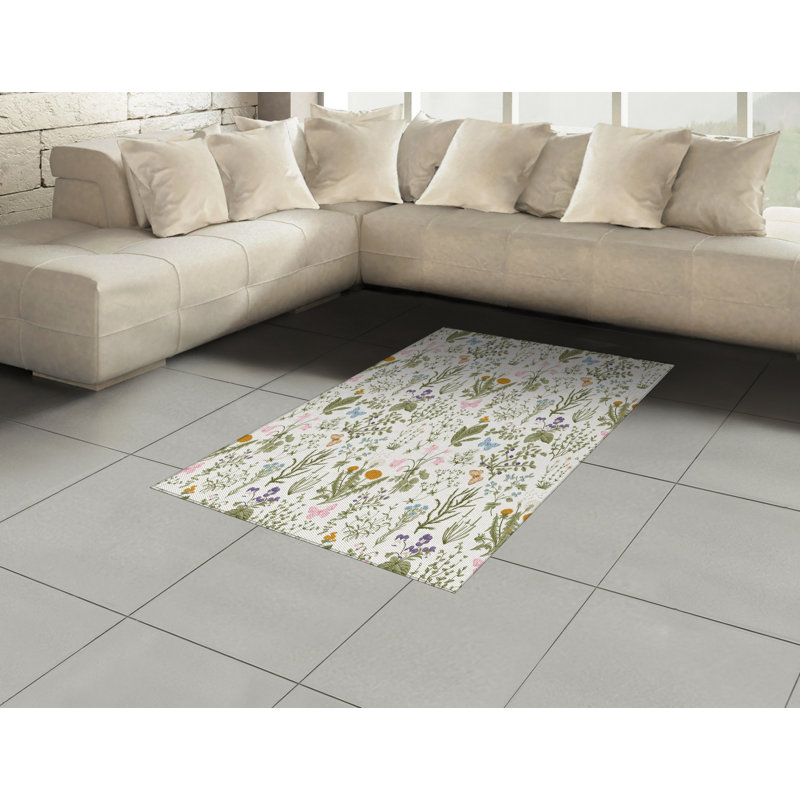 Tapis décoratif floral à haute densité en fibres de polyester, Rectangle— 4 pi x 5 pi 8 po
