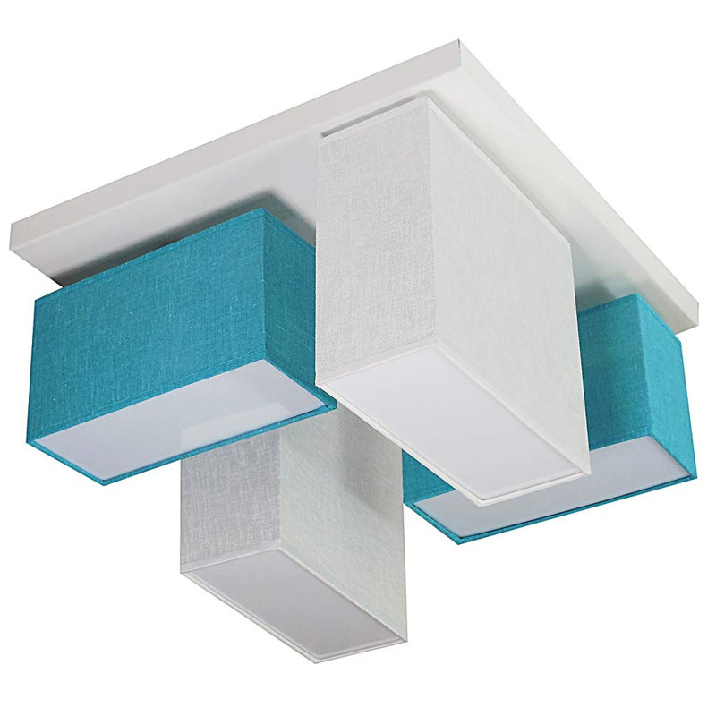 Eris Fabric Semi Flush Mount, White/Turquoise