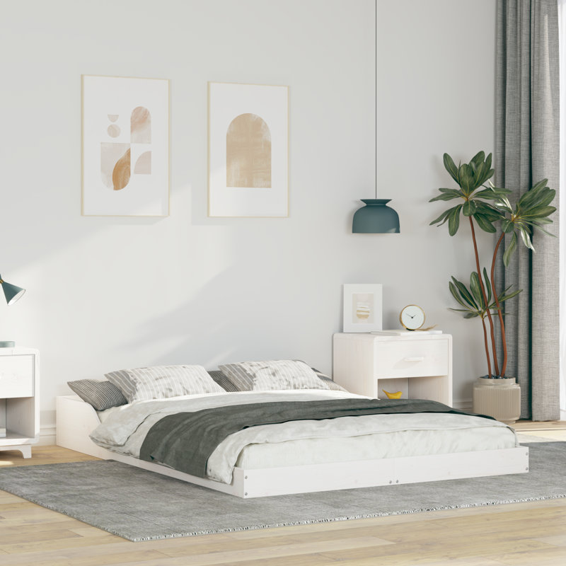 Bed Frame Solid Pine Wood, Small Double (4'), White