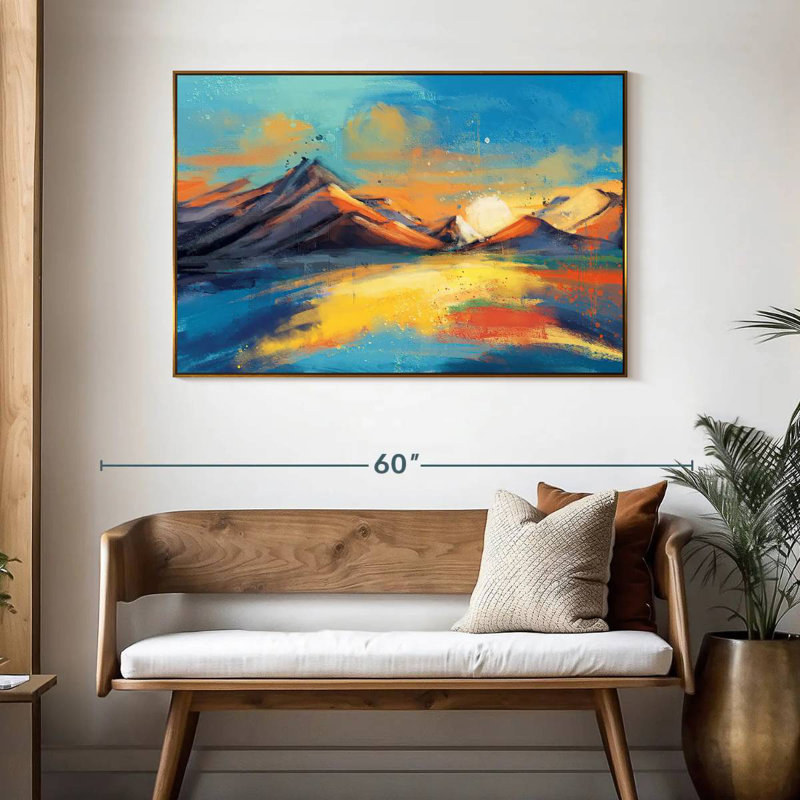 Coucher de soleil, paysage de Quenby, 46 po x 31 po, Cadre flottant doré