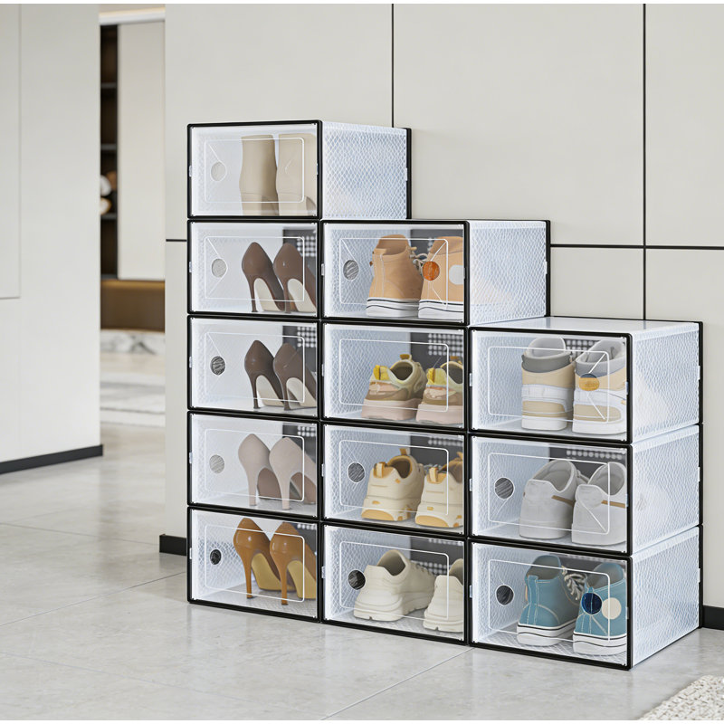 Stackable Shoe Boxes, 12-Pack With Lids