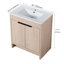 Meuble-lavabo autoportant de 30 pouces. Lavabo en céramique blanche et 2 portes. Moderne. Chêne uni. Contreplaqué. Tablette réglable. Poignées en métal pour un meuble-lavabo autoportant magnifique, en pouces. Céramique.-917222952-917222992