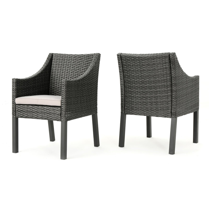 2 Grey Patio Armchairs For Eating, Modern Outdoor Chairs With Fade- Cover And Resin Construction Of Dining Armchairs, Seating Water Fade Resistance Back