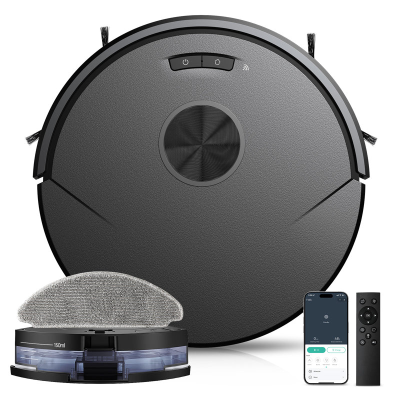 Teendow Robot Vacuum & Mop, Cordless Vacuum Cleaner for Hardwood Floor, Rug, Pet Hair and Carpet, APP/Voice/Remote Control, Hepa Filter, Auto-Charge, Dark Black