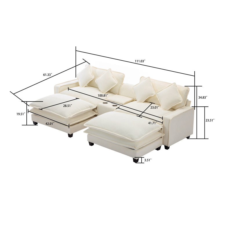Canapé modulaire rembourré moderne en U en chenille, Chenille beige