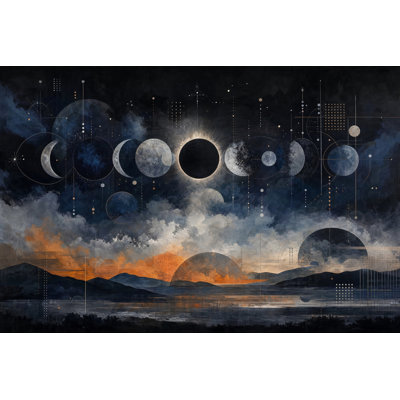 Moon Phases Wallpaper Solar Eclipse Dark Celestial Removable Wall Decor