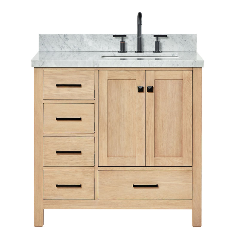 Cambridge 37'' W Single Vanity, Carrara Marble, Oak, Matte Black