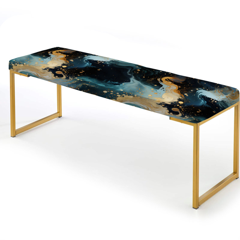 Banc rembourré Marble Gold, Rêve de marbre galactique doré et sarcelle