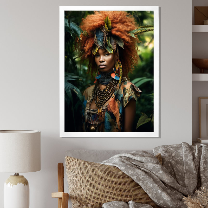 Afropunk Haute Couture Jungle Model I - Imprimé, H 32 po x l 16 po x P 1 po, Cadre photo blanc