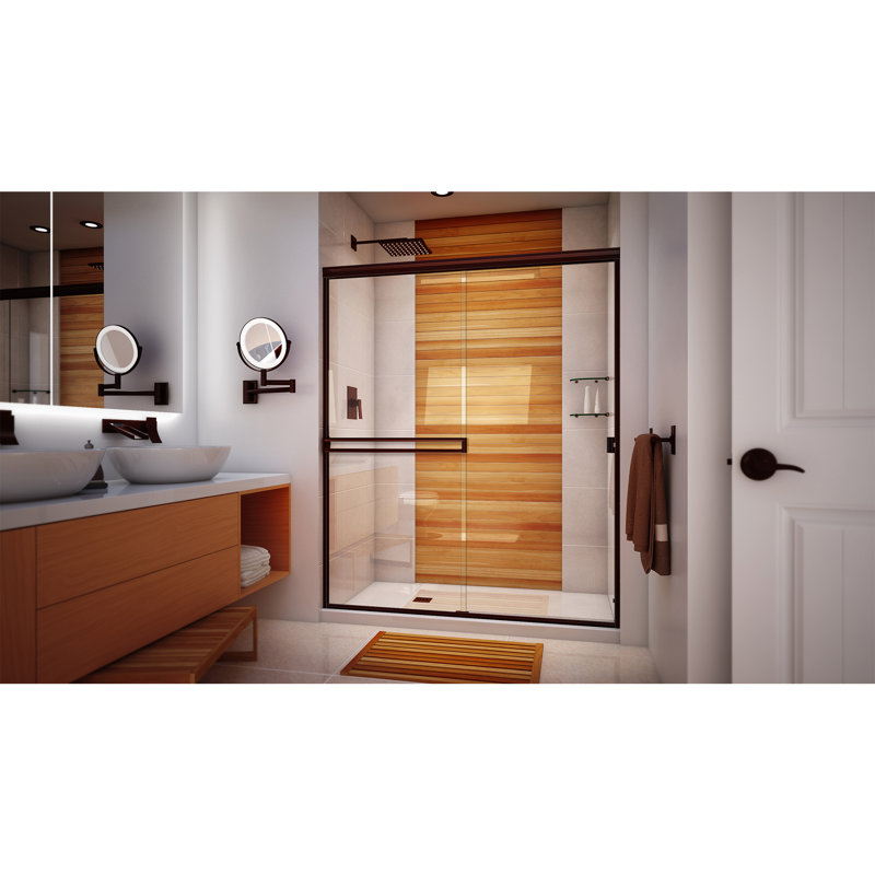 Porte de douche SE l 56 "x H 70,38" SE, Verre transparent, Bronze huilé