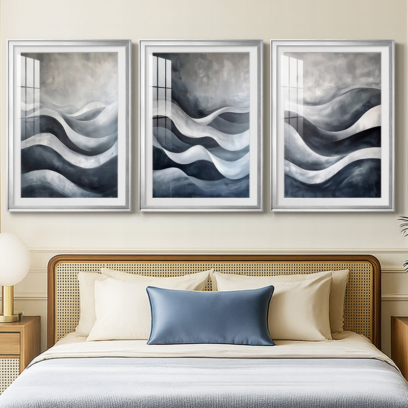 NAUTICAL Series CCxx - Impression encadrée sur mesure de qualité supérieure - 3 pièces, Argent argent, H 21 po x l 30 po