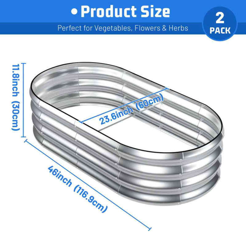 12" Tall 4x2 ft (2 Pcs) Module Metal Raised Garden Bed, Sliver