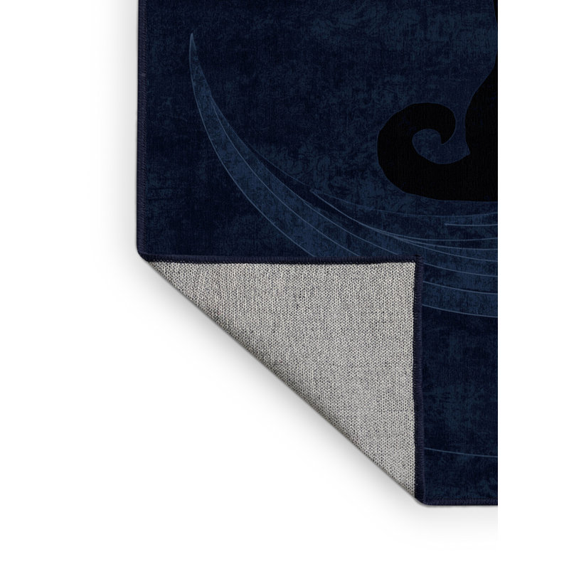 Tapis bleu moderne et contemporain lavable à la machine Pryer, 7 x 10