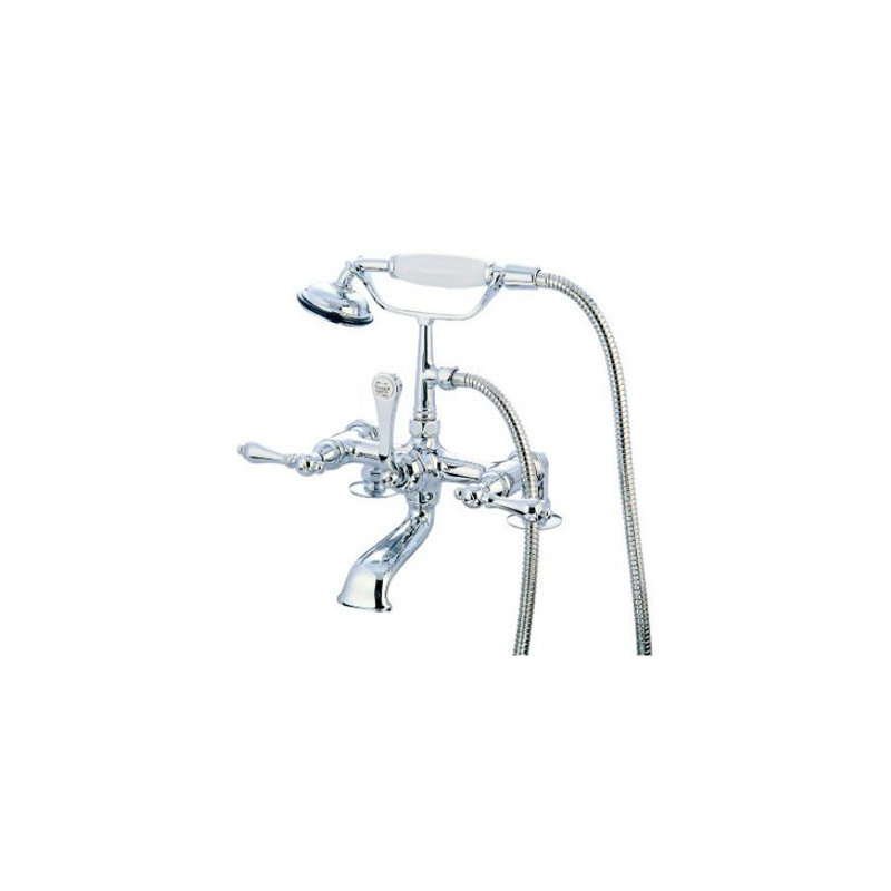 Hot Springs Triple Handle Wall Mounted Clawfoot Tub Faucet with Handshower, Chrome