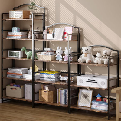 Bibliothèque pliante à 5 niveaux sans assemblage, bibliothèque en bois rétro pour le rangement du salon, de la chambre à coucher et du bureau