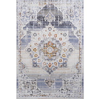 5X7 Loom & Carpet, Cream/Gold Medallion, Non-Shedding, Stain , For Living, Dining, Bedroom Spaces Area Medallion Feature, Living Room, Bedroom, Dining