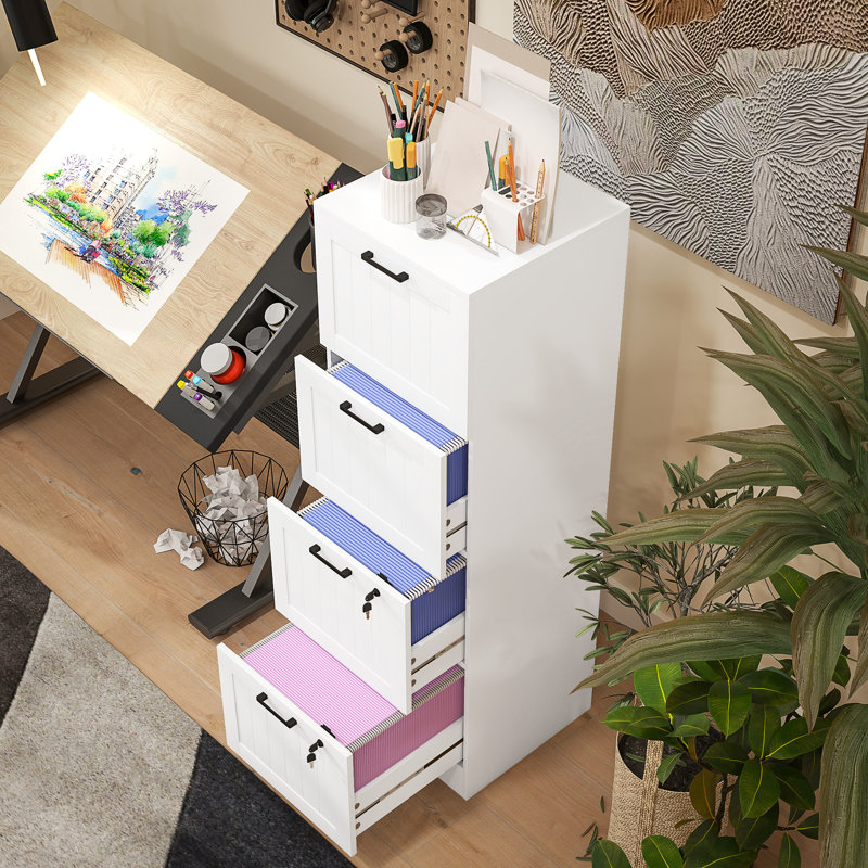 40cm Wide 4 -Drawer File Cabinet, White, 131cm H x 40cm W x 40cm D