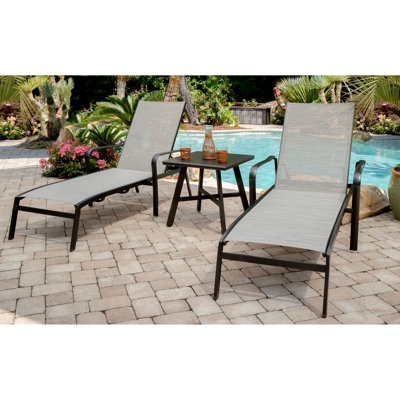 Wrenn Outdoor Metal Chaise Lounge Set with Table