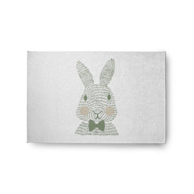 Tapis vert / blanc / rose en chenille tissé à la machine Elioth