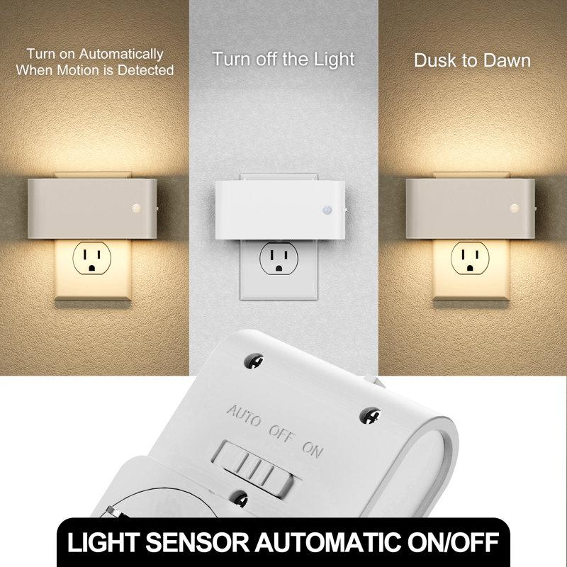 Lampe de nuit à détecteur de mouvement 3000K à brancher dans le mur, veilleuses à intensité variable, Blanc