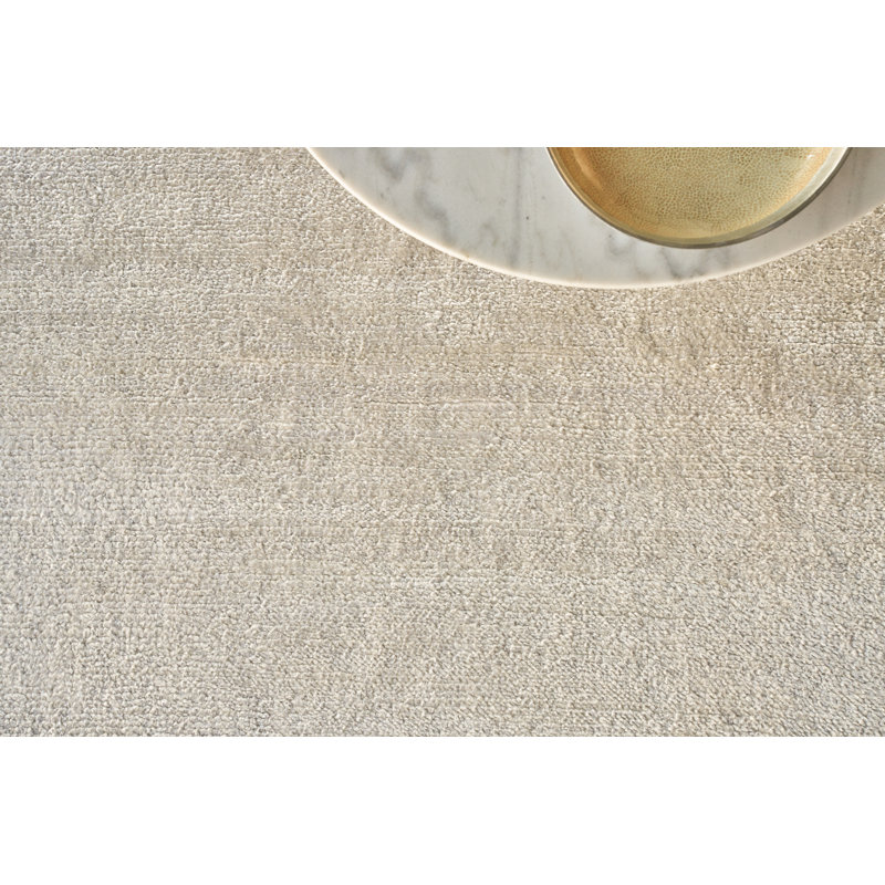 Exquisite Rugs Plush Hand-Knotted Wool/Viscose Ivory Area Rug, Rectangle 9' x 12'