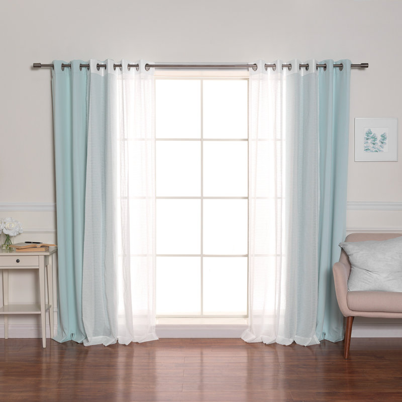 Brunos Mix & Match Striped Room Darkening and Sheer Grommet Curtain Panels, 52" W x 84" L , Mint