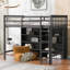 Lit mezzanine avec 8 tablettes de rangement ouvertes et échelle intégrée-1407522209-1407522208