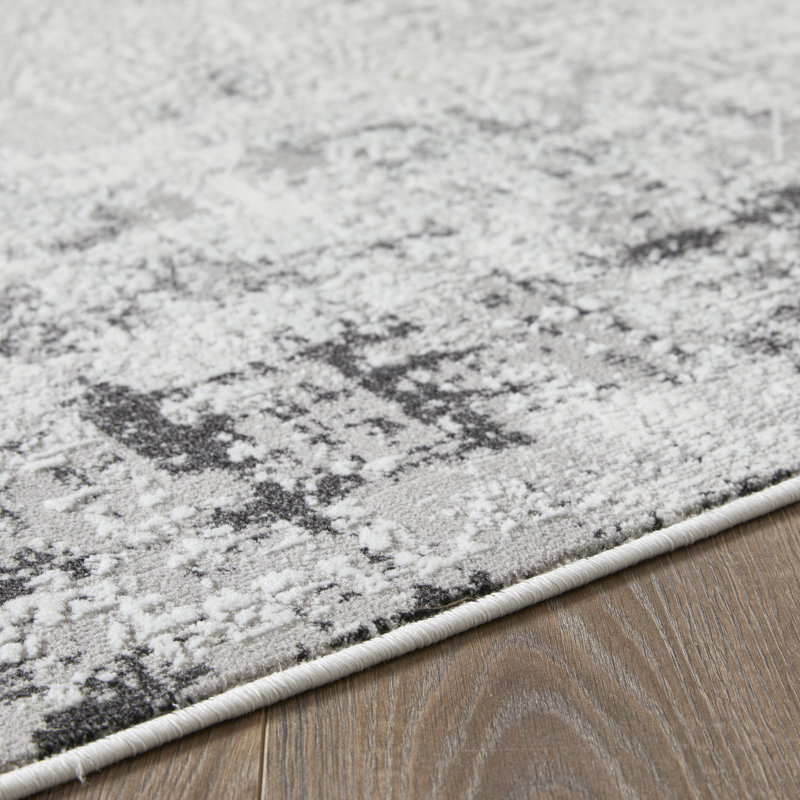 Tapis d'intérieur gris en polypropylène tissé à la main Ariahna, Rectangle 9 pi 10 po x 12 pi 10 po