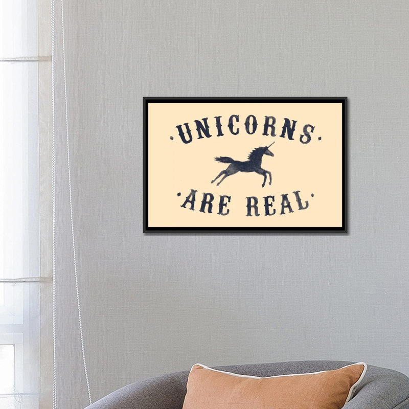 « licornes is real », impression sur toile, H 18 po x l 26 po x P 1,5 po, Toile avec cadre noir, Pas de tapis