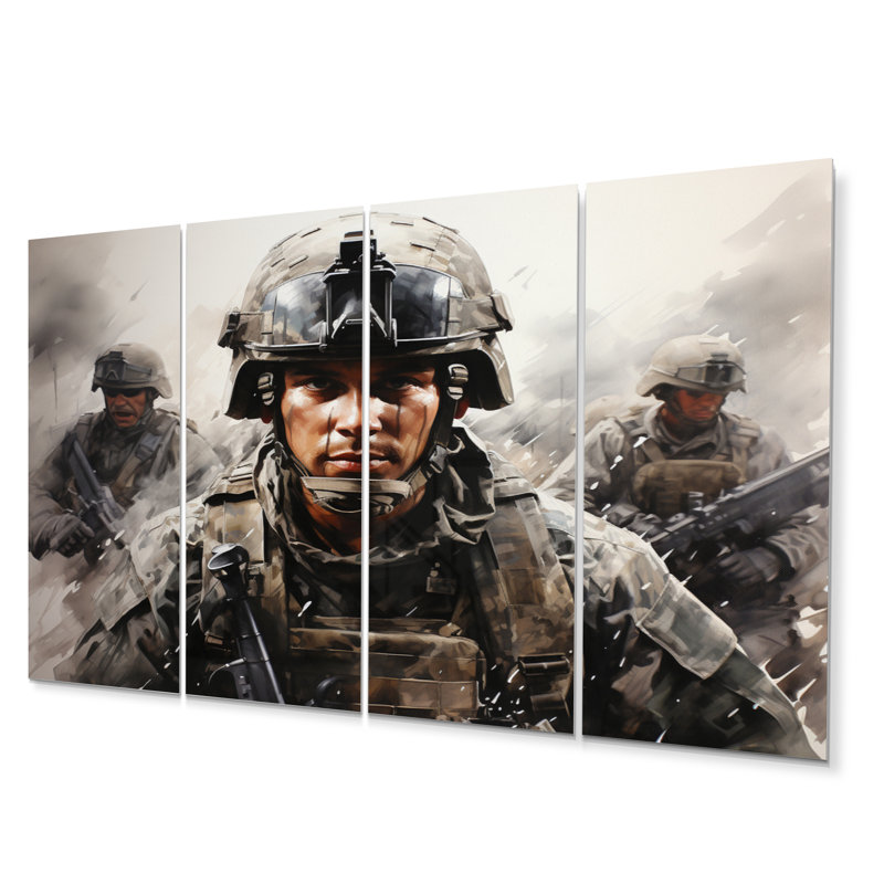 «Military in the Line II» - Ensemble d'impressions d'art mural en métal
