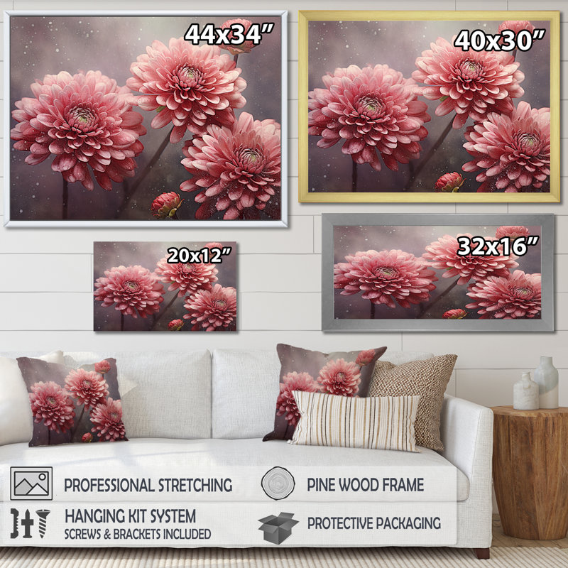 Mums Musing Moon Maroon I - Mums Wall Art Living Room, Cadre flottant noir, H 34 po x l 44 po x P 1,5 po